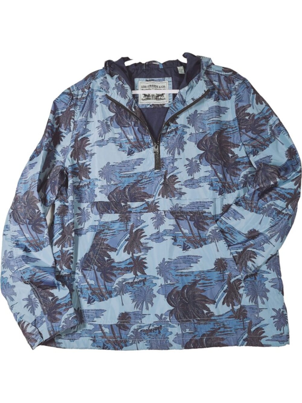 Levi's Men's Water Resistant Windbreaker size Large L Palm Print 1/2 Zip Jacket